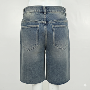 DISCOVER-IMPEX 2026 Short en jean vintage bleu clair uni pour homme, orné de strass, délavé, décontracté, été, 100 % coton - Product Image 2