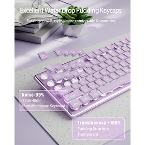 White Full-Size Wired <b>USB</b> Keyboard Pudding Keycaps Metal Panel <b>Plug</b> Play Backlit Computer Keyboard Quite Comfortable Feeling - Product Image 2