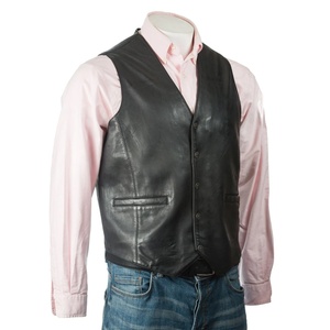 เสื้อกั๊กหนังแท้สีดำสำหรับผู้ชาย เสื้อกั๊กสไตล์ไบค์เกอร์สำหรับขี่มอเตอร์ไซค์ คุณภาพพรีเมียม - Product Image 5