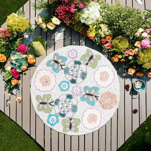 Napperon perlé classique or ivoire Aqua violet et décoration d'assiette à dîner avec conception de papillon de fleur - Product Image 4