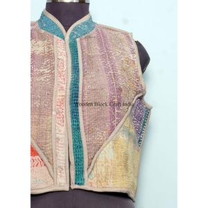 Chaleco de punto hecho a mano para verano y otoño, estilo Kantha, estilo patchwork, chaqueta vintage japonesa multicolor, ropa exterior informal. - Product Image 5