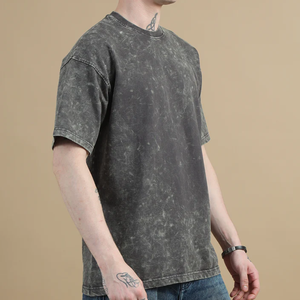 เสื้อยืดคอกลมแขนสั้นทรงโอเวอร์ไซส์ลายไทไดแบบฟอกสี ผู้ชาย สไตล์ลำลอง สีพื้น ผ้าคอตตอนเจอร์ซีย์ ทรงปกติ ความยาวปกติ สตรีทแวร์ - Product Image 3