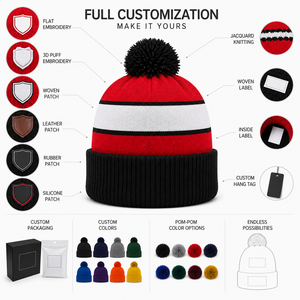 Gorro Personalizable con Pompones, Bordado 3D, Impresión en Relieve de Goma, 100% Acrílico, Tejido Jacquard, para Adultos, Unisex, Gorro de Invierno - Product Image 3