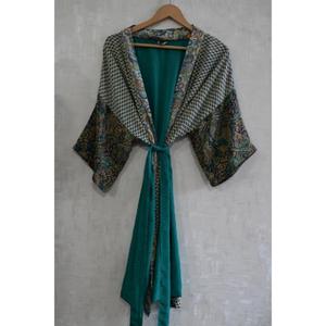 Bata Kimono de Seda con Parches para Mujer, Larga, Estilo Boho, Ropa de Dormir, Ropa de Estar para Luna de Miel - Product Image 1