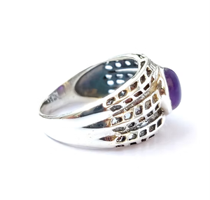 Bague ovale en améthyste pour femme, design unique, en argent massif 925, à plusieurs bandes, à tige fendue, pour occasions festives, cadeau de mariage - Product Image 3