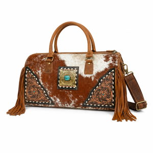 Sac de voyage en cuir de vachette à franges, sac de week-end |   Sac à main de style occidental fait main |   Exportation OEM Inde 2026 pour Femmes - Product Image 1
