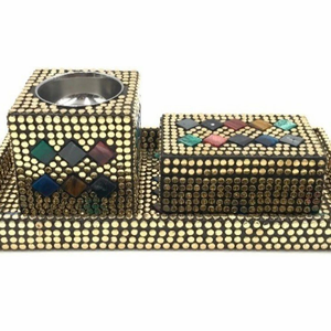 Juego de Incienso Bakhoor de Origen Indio, Aromático y Ecológico, de Primera Calidad, con Incrustaciones de Hueso, Nueva Caja de Madera Mubkhar con Bandeja - Product Image 5