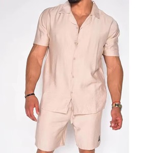 Conjunto de Camisa Negra de Manga Corta para Hombre con Pantalones Cortos Bermuda, Transpirable, Satinado, 100% Algodón, Cintura Elástica, Estilo Casual Elegante - Product Image 5