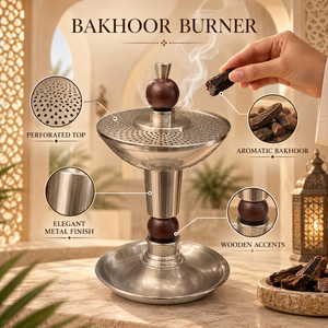 Metalwork Wood Accent Bakhoor Burner | Stainless Steel Arabic Oud Incense Holder Islamic <b>Home</b> <b>Decor</b> Ramadan Eid Gift Luxury Gift - Product Image 5