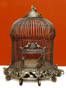 Antique Gold Metal <b>Bird</b> <b>Cage</b> <b>Decorative</b> Vintage Ornate Hanging Birdcage with Intricate Engraved Design for Home Decor - Product Image 1