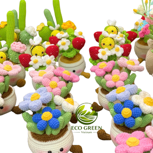 Plantes en pot au crochet faites à la main, fleurs tricotées colorées, mini décoration de bureau, plante artificielle, cadeau pour la maison, le bureau, le mariage, vente en gros - Product Image 4