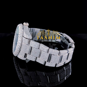 Reloj de Hombre con Diamante Moissanite VVS de 41 mm, Cristal Verde, Chapado en Oro Blanco, Acero Inoxidable, Totalmente Engastado, Cuarzo, Deportivo, de Negocios, a la Moda - Product Image 3