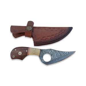 Couteau de chasse en acier de Damas, lame personnalisée faite à la main, couteau de survie pour le camping en plein air avec étui en cuir - Product Image 5