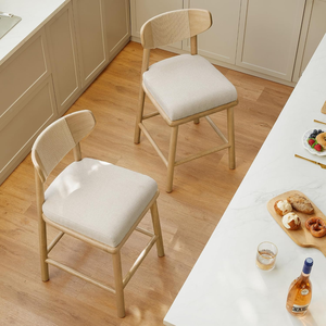 Ensemble de 2 tabourets de bar scandinaves en bois avec sièges rembourrés en tissu, chaises de bar hauteur comptoir, design moderne pour la cuisine et la maison - Product Image 6