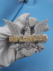 Colgante de águila de plata de ley 925 con moissanita, estilo hip hop, unisex, con texto 'Diplomats' y diseño de pistolas - Product Image 4