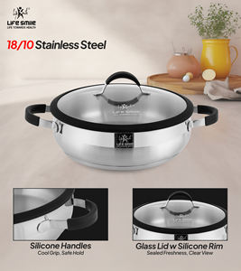 Luxury 6-Piece 18/10 Stainless Steel Shallow <b>Pot</b> <b>Set</b> with Silicone-Edged Lids and Silicone-Wrapped Handles - Product Image 4