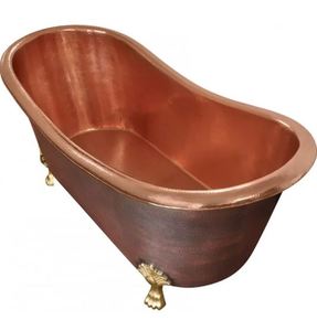 Baignoire autoportante ovale en cuivre à pieds de chaise, finition martelée, en métal, pour salle de bain adulte - Product Image 4