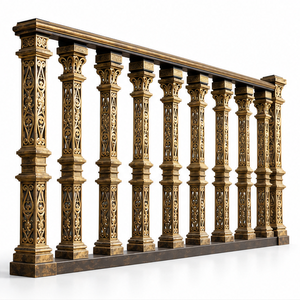 Rampe d'escalier en métal décoratif bronze antique avec balustres carrés sculptés pour villas, hôtels et intérieurs classiques - Product Image 1