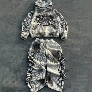 Survêtement unisexe à imprimé loup, à capuche, manches longues, fermeture éclair, vêtement décontracté d'hiver, coupe régulière, poches latérales, 100% polyester - Product Image 2