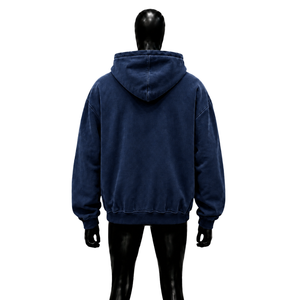 Sudadera con capucha vintage azul marino con cremallera, diseño 'Feel Lost But Im Back' bordado, estilo oversize, lavado, streetwear, con letras frontales. - Product Image 2