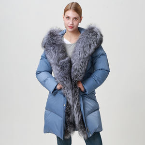 Chaqueta con Capucha de Piel Sintética de Zorro para Mujer, Manga Larga, Cierre de Cremallera, Capucha Desmontable, Estilo Urbano, a la Moda - Product Image 2