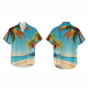 Chemise de vacances côtière pour homme en polyester à imprimé numérique, décontractée, pour les vacances à la plage, légère, collection estivale haut de gamme - Product Image 1