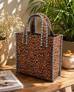 Sac fourre-tout en coton matelassé Veer Handicrafts, motif rayé, fermeture à glissière, poignées, style tendance, toutes saisons, pour voyages et shopping - Product Image 3