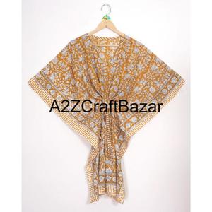 Vestido Abaya Corto para Mujer, Estampado a Mano, Estilo Kaftan, Moda India, Hecho a Mano, Algodón Puro, Estilo Playero, para Fiestas Nocturnas - Product Image 2