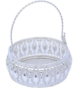 White Metal <b>Gift</b> <b>Hamper</b> <b>Basket</b> with Movable Handles Fancy Plated <b>Basket</b> for <b>Gifts</b> Return <b>Gifts</b> Dry Fruits Packing & Decoration - Product Image 3