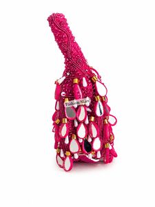 Bolso de Mano Rosa con Cuentas en Forma de Media Luna y Detalles de Espejo, Estilo Bohemio, con Asa Superior, para Mujer, para Fiestas y Bodas - Product Image 5