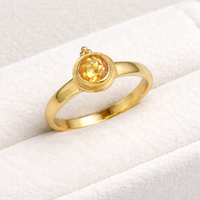 Bague en Citrine Naturelle Plaqué Or Laiton Sertie Clos Faite à la Main Pierre Ronde Bijou Glamour pour Femme Chrétienne Vente en Gros Bijoux Minimalistes