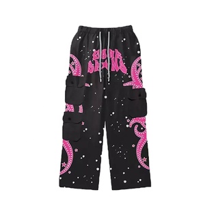 Pantalon vintage d'hiver noir délavé à l'acide, coupe évasée et oversize, léger, imprimé, avec strass et broderie 3D - Product Image 5