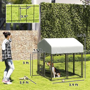 Recinto per Cani da Esterno in Rete Saldata con Ciotole Girevoli a 360 Gradi a 4 Livelli Regolabili e Copertura Impermeabile 3,9 X 3,9 X 4,5 Pollici - Product Image 2