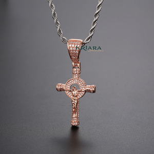 Pendentif Croix en Argent 925 Plaqué Or 18K, Rhodium et Or Rose, Diamant de Laboratoire Rond, Bijou Unisexe Hiphop, Cadeau - Product Image 4