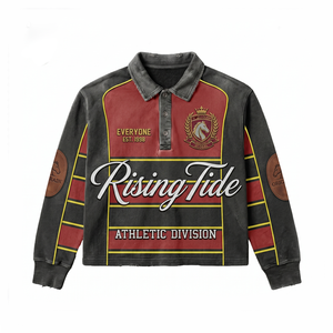 Camiseta de Rugby para Mujer, 280 GSM, Mezcla de Poliéster y Algodón, Gris y Negro, Paneles en los Hombros, Sublimación, Diseño de Logotipo Personalizado - Product Image 3
