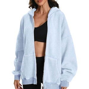 OEM/ODM Sweat à capuche zippé intégral pour femme, délavé à l'acide, en coton lourd 450 GSM, style streetwear vintage décontracté, vierge, à épaules tombantes - Product Image 4