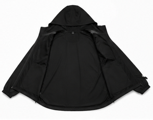 Blouson unisexe noir à capuche, col mandarin, sportif et décontracté, coupe-vent respirant en Spandex/Polyester, simple boutonnage - Product Image 3