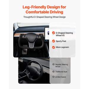 Volant de direction en fibre de carbone en forme de D à fond plat pour Tesla Model 3 2016-2023, poignée en cuir antidérapante, fonction de chauffage, accessoire noir - Product Image 5