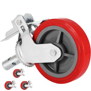 Set di 4 Ruote per Ponteggi da 8 Pollici, Resistenti, con Freno, in Poliuretano Rosso, Capacità 3200 Libbre, 200mm, Personalizzabili OEM, con Stelo Bloccabile - Product Image 4