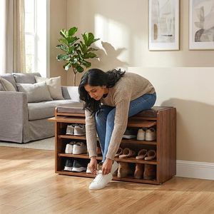 Saleem international Rosso Shoe Cabinet with <b>Seat</b> for Upto 12 Pairs (Teak Brown) - Product Image 5