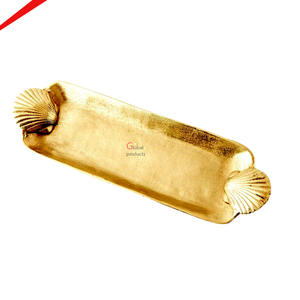 Bandeja Decorativa Artística 2026, Acabado Dorado con Asa de Mármol Blanco, para Decoración Festiva, Bandeja Metálica para Servir en la Mesa Central - Product Image 5