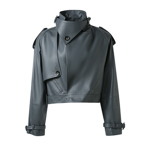 Unisex PU Leather <b>Jacket</b> V-neck Moto Style Slim Fit Regular Length Windproof Regular Sleeve Solid Color Winter Wear Hooded Half - Product Image 1