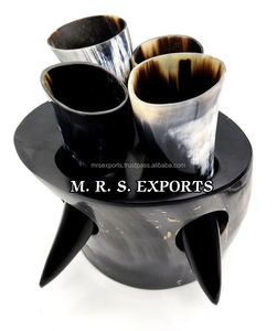 100% Juego de cuernos vikingos auténticos para beber Soporte de cuerno de búfalo de buey de 4 piezas Acabado pulido a precios asequibles por M R S EXPORTS - Product Image 5