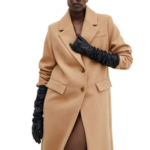 Manteau long en laine pour femme, coupe ajustée, double boutonnage, col cranté, marron camel, mode hiver - Product Image 3