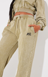Custom Women Acid Wash Cropped Zip Hoodie Wide Leg Sweatpants <b>Set</b> Vintage Fleece Two Piece Tracksuit OEM Supplier - Product Image 3