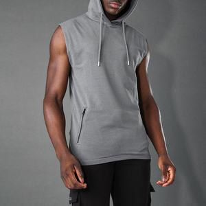 Camiseta sin mangas con capucha para hombre, color gris sólido, tejido French Terry, informal, transpirable, corte regular, para verano. - Product Image 5
