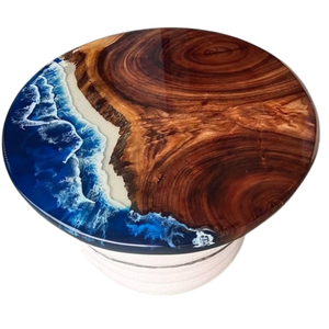 Mesa de Centro Redonda de Madera y Resina Epoxi, Hecha a Mano, Ecológica, Resistente al Agua, Diseño Océano Río, Mueble de Arte de Lujo - Product Image 2
