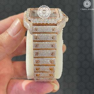 Montre de luxe pour homme en acier inoxydable doré, lunette sertie de diamants, mouvement mécanique analogique, 40 mm, fermoir caché à bouton-poussoir, 10 bars - Product Image 2