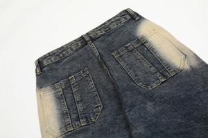 Pantalon en jean vintage délavé pour homme, style crayon, effet moustaches, tendance - Product Image 4