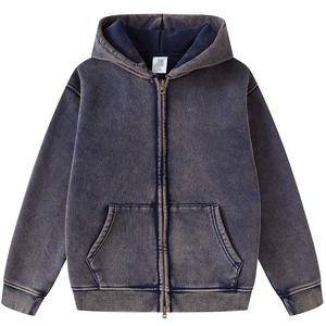 Sweat à capuche unisexe personnalisé en coton, zippé, effet vieilli, épais, coupe oversize, vierge, délavé à l'acide - Product Image 5